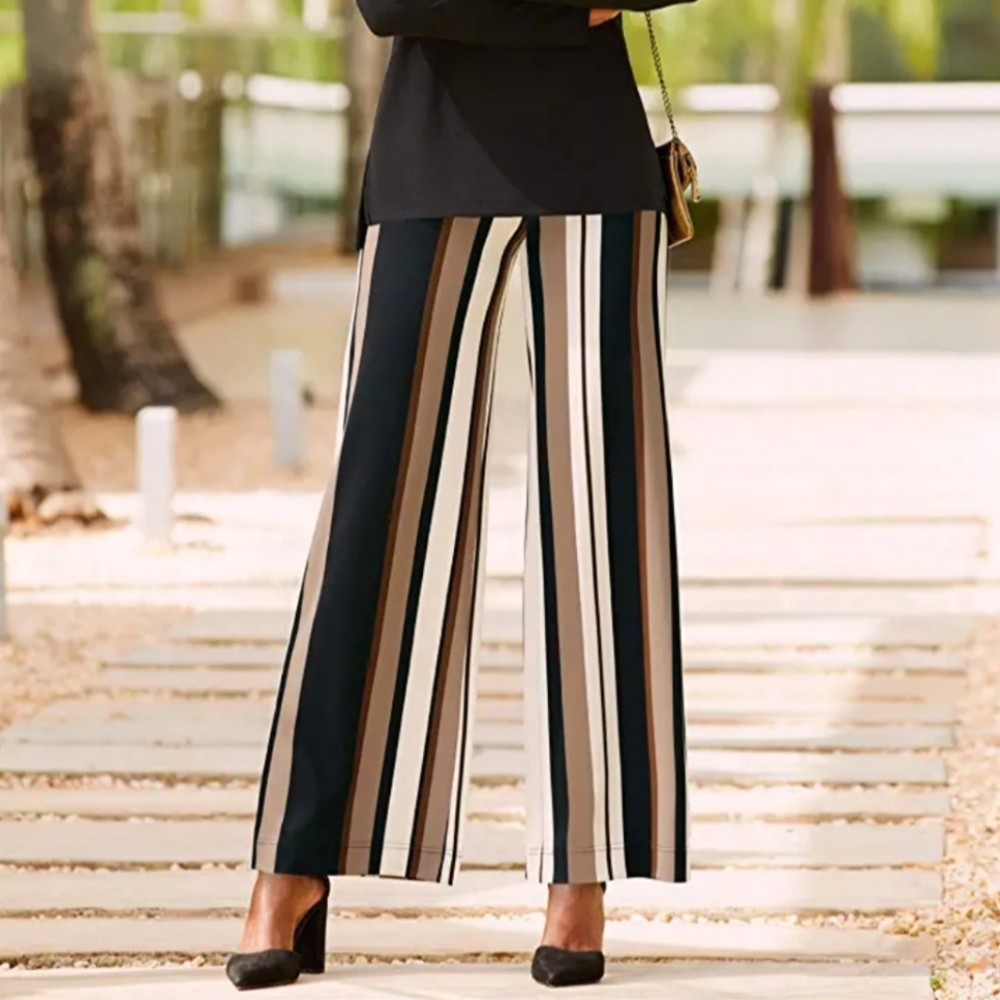 COPY - Boston Proper Beyond Travel NEO StripePalazzo Pant Black Brown White, S.…